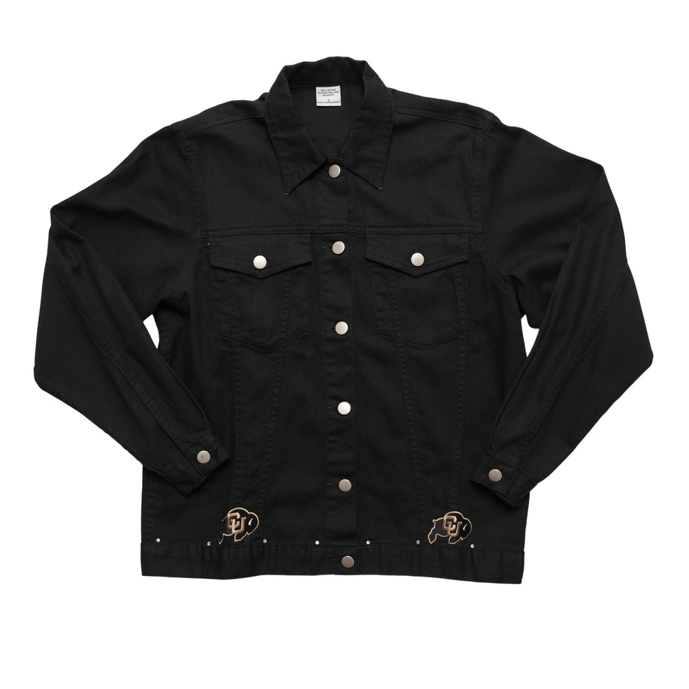 CU Buffaloes Black Denim Jacket Womens Small Rhinestone Embroidered